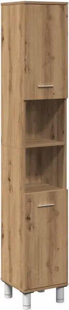 Mobiletto da bagno moderno HELLOSHOP26 in legno di rovere marrone con ante a battente e ripiani interni, sospeso, L/P/H: 30 x 30 x 179 cm