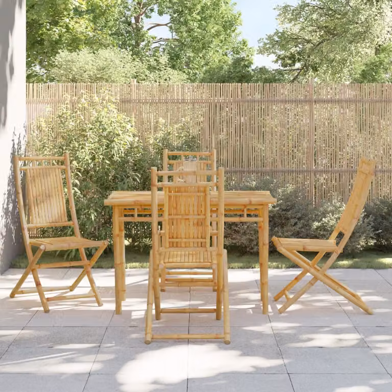 Set di 4 sedie pieghevoli vidaXL in bambù marrone per giardino e terrazzo, impilabili, L/P/H: 46 x 43 x 99 cm