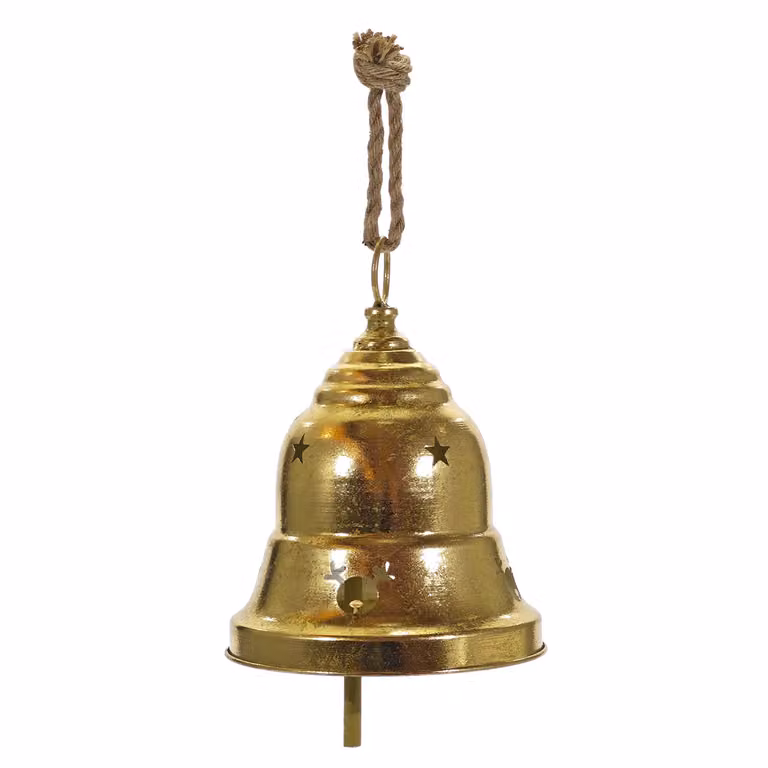 Appendino Natalizio a Campana in Metallo Oro VESTIAMO CASA, Altezza: 30 cm