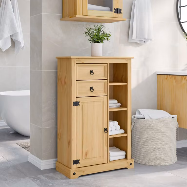 Mobile da bagno vidaXL Corona in legno di pino massello color marrone, L 70 cm x P 33 cm x H 110 cm