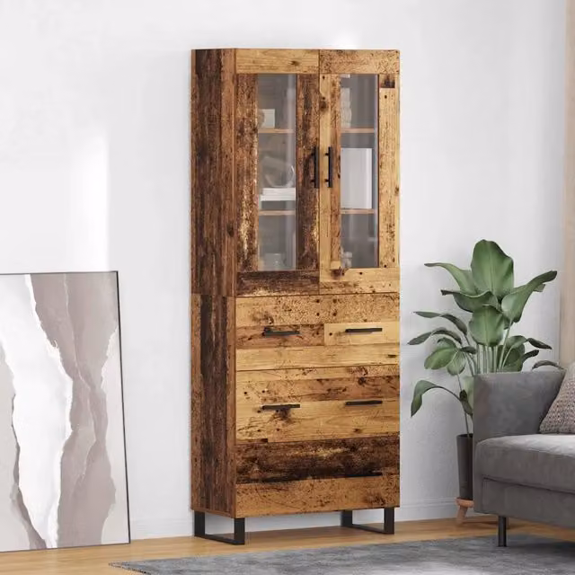Set di 2 credenze moderne vidaXL in legno e vetro color marrone L/P/H: 69,5 x 34 x 180 cm