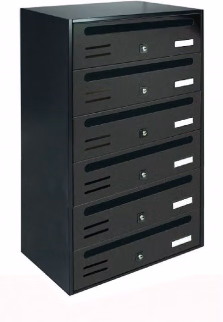 Cassetta Postale Cubo Orizzontale per Condominio in Ghisa con 6 Posti, Colore Grigio o Nero, L/P/H: 43,0 x 38,5 x 25,0 cm