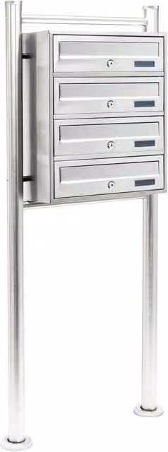 Blocco di 4 cassette postali autoportanti impilabili in acciaio inox color argento H 47,0 cm x L 38,5 cm x P 27,0 cm