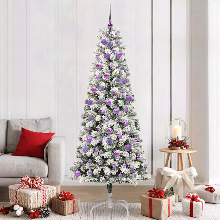 Albero di Natale Artificiale vidaXL con Luci LED Dimmerabili Warm White, Verde e Bianco, Altezza: 210 cm