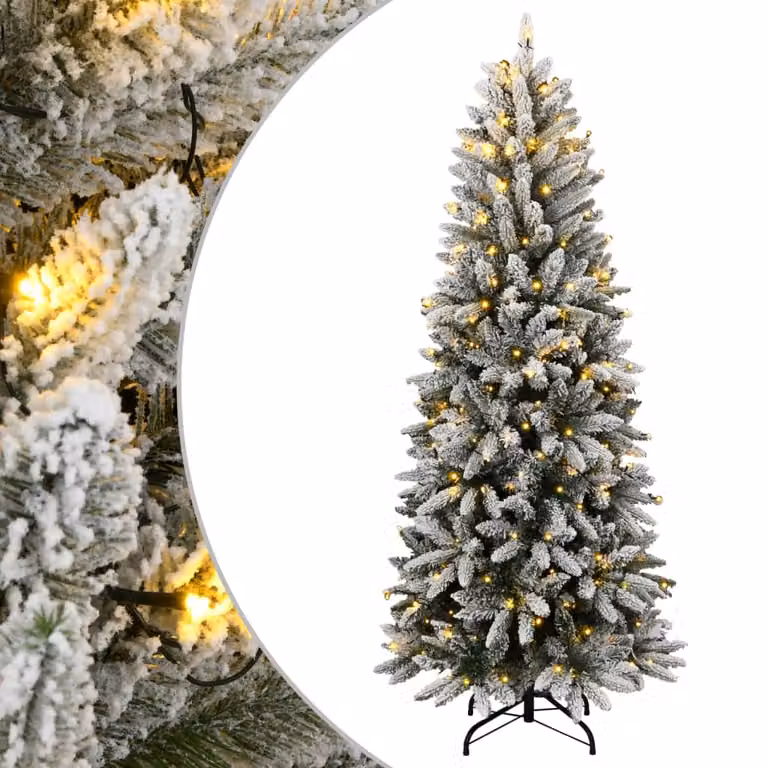 Albero di Natale artificiale vidaXL con 150 LED bianco caldo e effetto neve, colore verde e bianco, Altezza: 120 cm