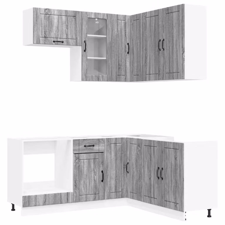 vidaXL Unità Cucina LUCCA 8 pz in Legno MDF Grigio con Ante in Vetro e Design Minimalista