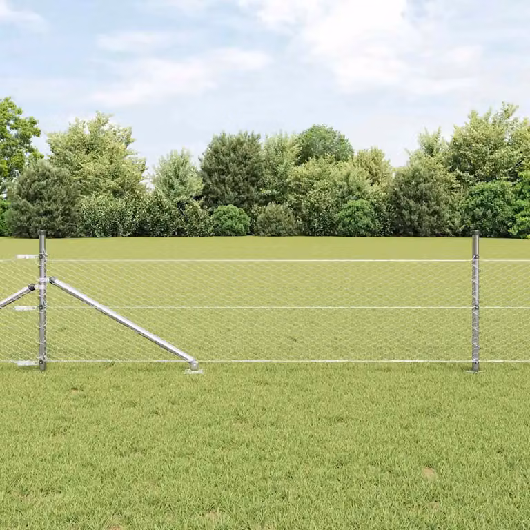 Recinzione esagonale con palo vidaXL in acciaio zincato color argento, L: 50 m, H: 0,5 m