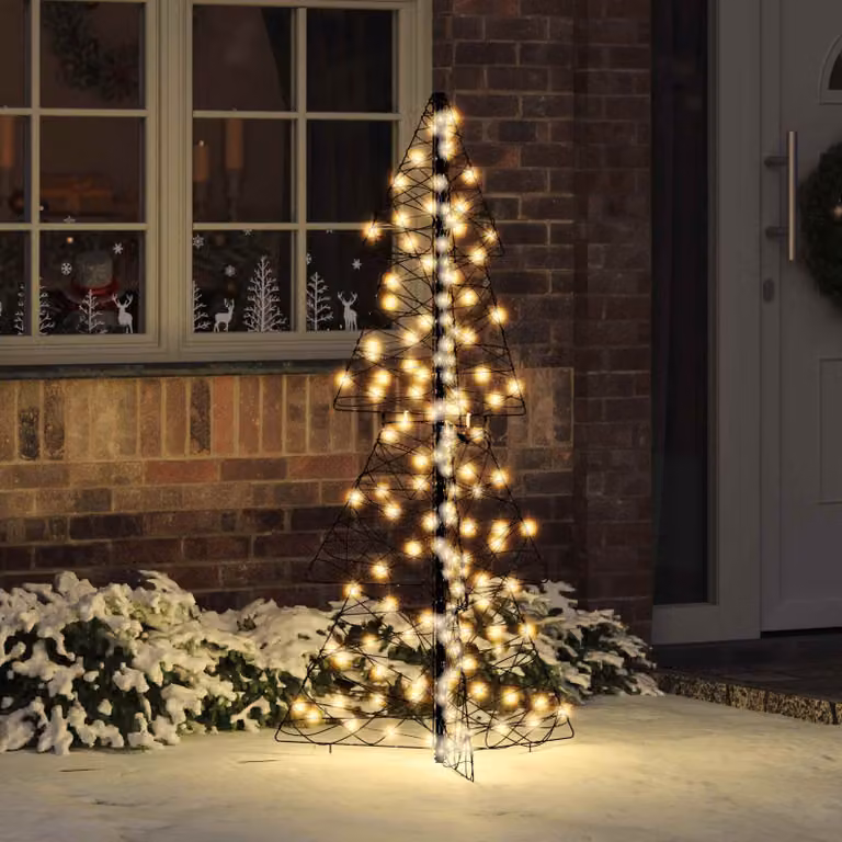 Albero di Natale moderno vidaXL in rattan bianco con 160 LED a luce bianca calda, Altezza: 150 cm