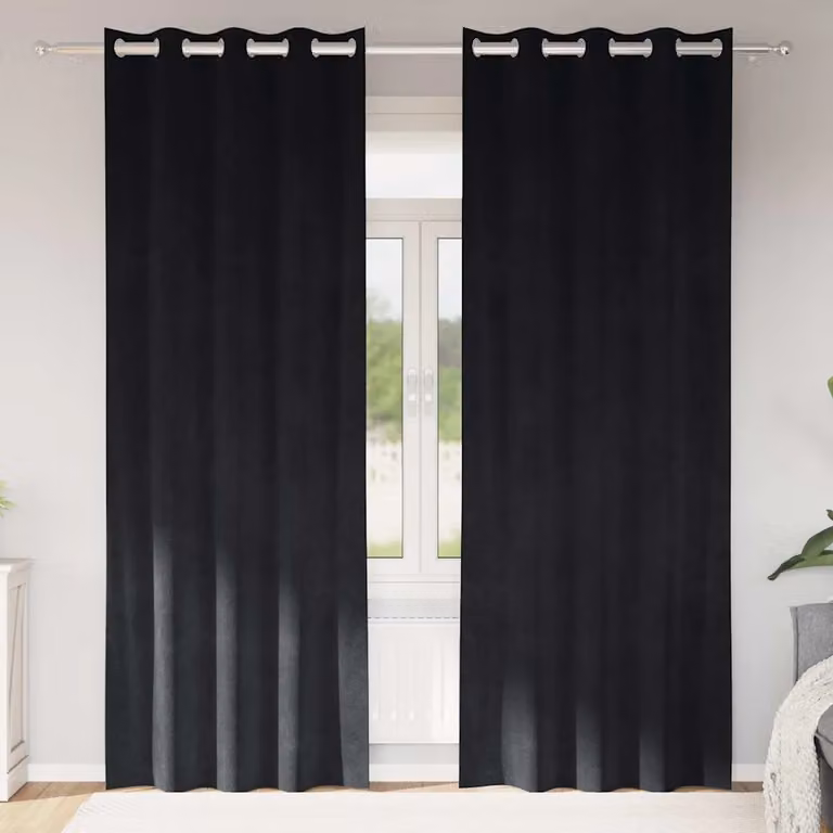 Set di 2 tende oscuranti in velluto vidaXL, colore nero, L: 140 cm x H: 260 cm
