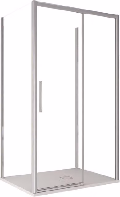 Box doccia Olimpo Docce Lagoa-Trio a tre lati con apertura scorrevole, forma rettangolare a U, cristallo trasparente da 6 mm, H 195 cm x L 120 cm x P 70 cm