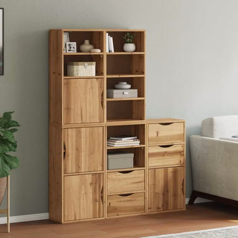 Set di 5 armadietti a muro vidaXL ODDA in legno di pino massello marrone, stile rustico cerato, L: 40 cm, P: 24 cm, H: 79 cm