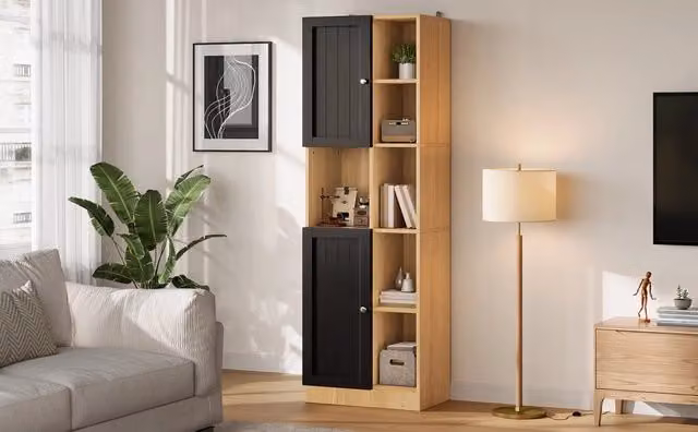 Libreria angolare Minimal colore antracite e rovere con ripiani regolabili L 50 cm, P 35.5 cm, H 170 cm