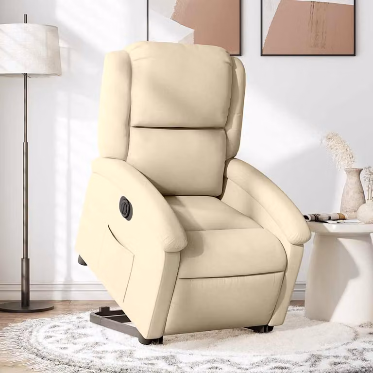 vidaXL Poltrona Alzapersona Elettrica Reclinabile Beige in Tessuto e Similpelle