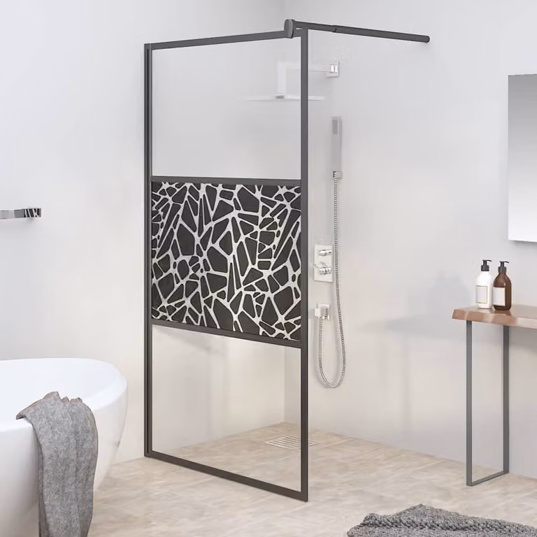 Parete Doccia Walk in vidaXL Design Pietre, Vetro ESG, Nero e Trasparente, L: 100 cm, H: 195 cm