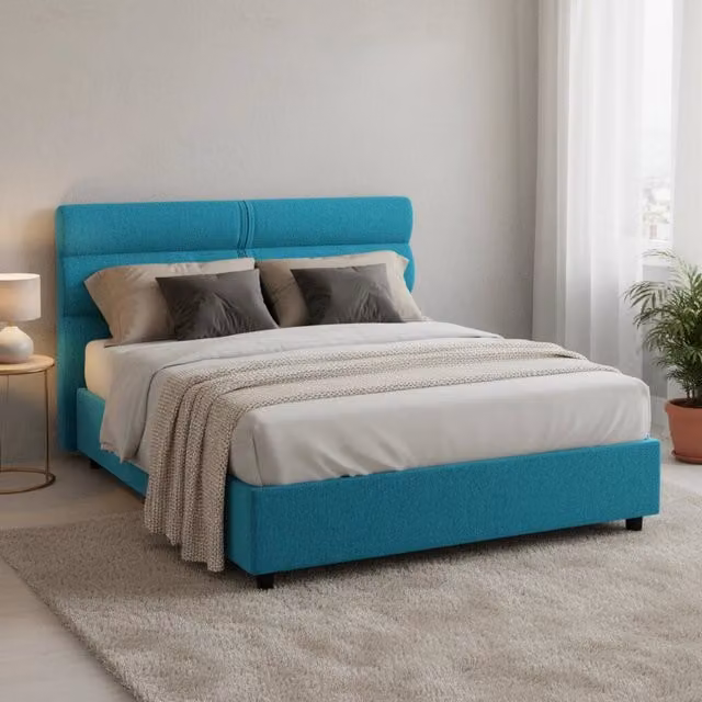 Letto Matrimoniale Moderno DMORA con Struttura a Baldacchino in Tessuto Blu e Nero L/P: 160 x 200 cm