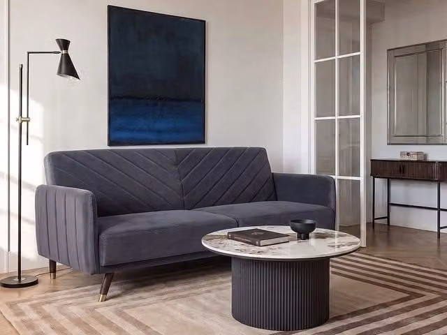 Divano Letto Click Clack Beliani in Velluto Grigio con Struttura in Legno e Poggiatesta Regolabile per Soggiorno Moderno