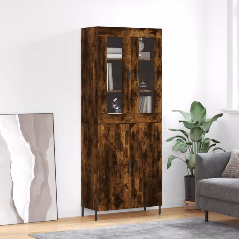 Credenza moderna vidaXL in rovere fumo con ante in vetro e ripiani interni, L/P/H: 69,5 x 34 x 180 cm