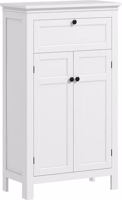 Mobiletto Bagno Salvaspazio HOMCOM con 2 Ante e Cassetto, Ripiani Regolabili, Bianco, L 60 x P 30 x H 102.5 cm