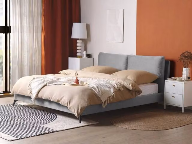 Letto imbottito Beliani in velluto grigio stile scandinavo L/P: 180 x 200 cm