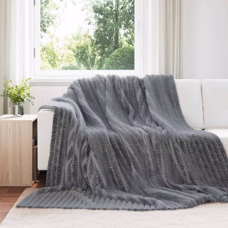 Set di 6 coperte in pile vidaXL grigio, morbide e lavabili, L 240 cm x P 220 cm