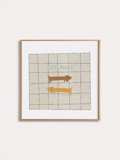 Poster illustrato Doggie con stampa di animali per bambini Kenay Home, L 30 cm x P 30 cm, giallo, arancione e beige