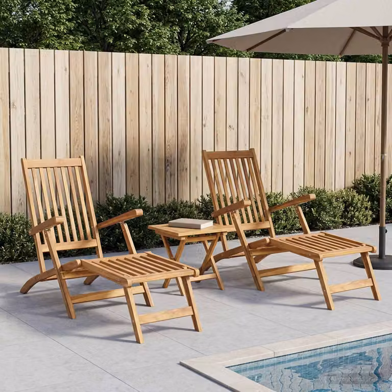 Set di 2 sedie a sdraio pieghevoli con tavolo vidaXL in legno di teak marrone naturale per giardino e terrazzo