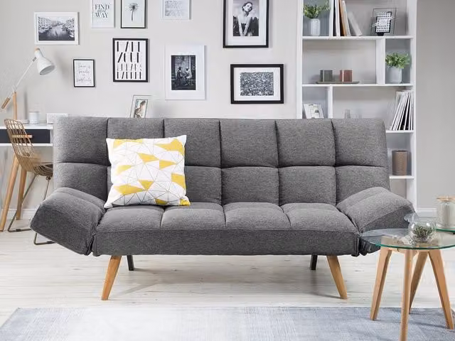 Divano Letto Click Clack Beliani in Tessuto Beige o Grigio con Schienale Regolabile e Funzione Letto per Soggiorno