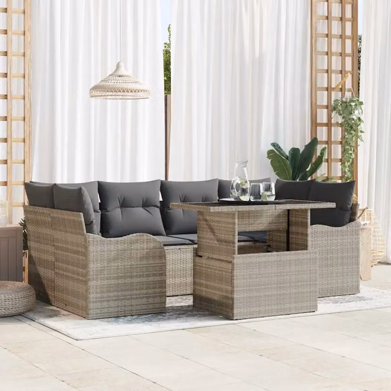 Set Divano da Giardino vidaXL 7 pz in Polyrattan Grigio