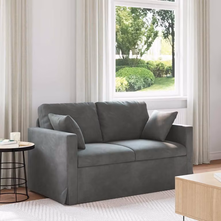 Divano moderno vidaXL in velluto grigio scuro con cuscini e coperture rimovibili L: 138 cm, P: 78 cm, H: 80 cm