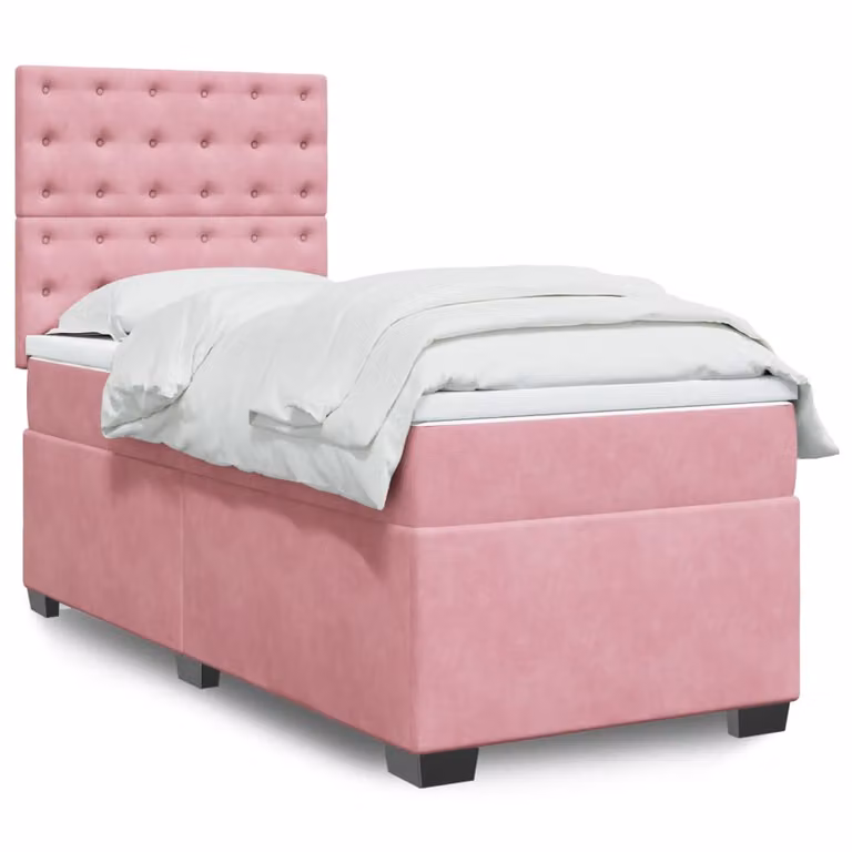 vidaXL Giroletto a Molle con Materasso Ibrido in Velluto Rosa e Bianco L/P/H: 200 x 80 x 150,5 cm