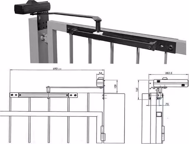 Assa Abloy DC650G Serie MAB Chiudicancello a Braccio a Slitta in Ghisa Nero per Cancelli fino a 1250 mm e 100 Kg