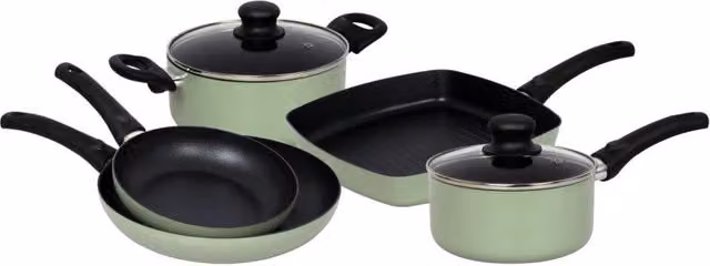 Set di 2 batterie da cucina Casa Collection Fusion in alluminio stampato con fondo a induzione, 7 pezzi, colore verde, antiaderente
