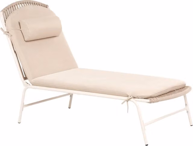 Lettino da sole Beliani in acciaio verniciato con cuscino in tessuto beige e grigio e schienale regolabile per giardino