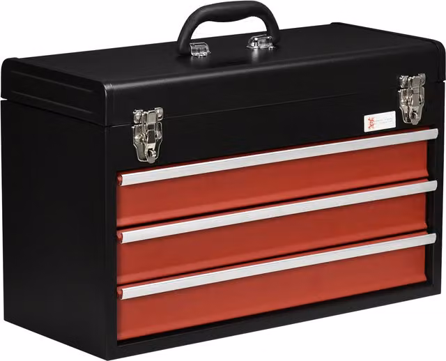 Cassetta porta attrezzi DURHAND in acciaio con 3 cassetti e vassoio superiore a doppia serratura, L: 51 cm, P: 22 cm, H: 32 cm, Rosso e Nero