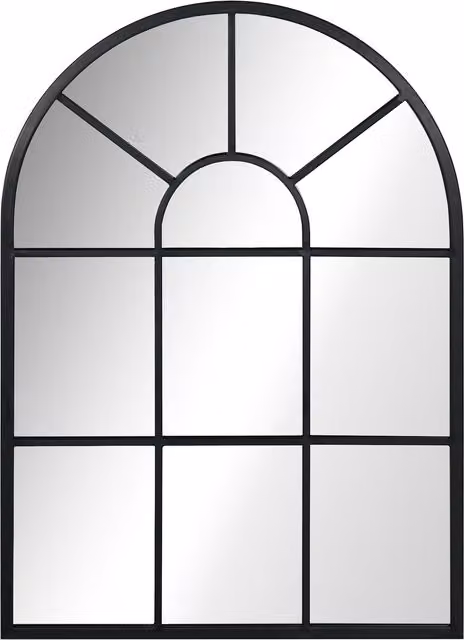 Specchio da parete moderno a forma di arco HOMCOM in metallo nero e vetro, L: 70 cm, H: 50 cm
