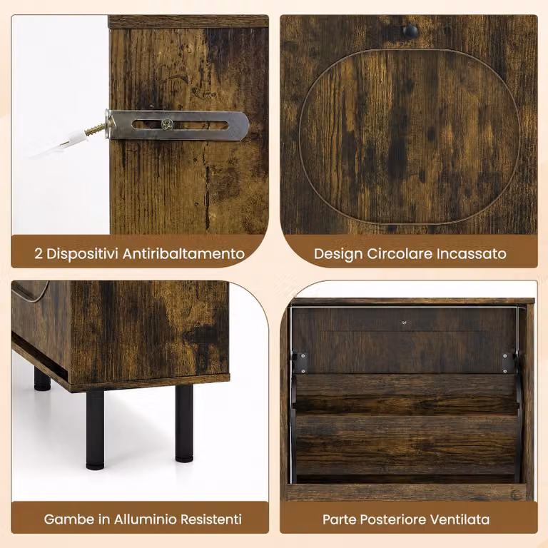 Scarpiera slim Costway in legno e metallo marrone con 4 ante a ribalta e ripiani interni rimovibili
