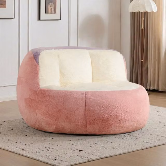 Poltrona sacco XXL Xylo in pelliccia sintetica multicolore Rosa, Bianco e Viola con imbottitura in spugna sminuzzata