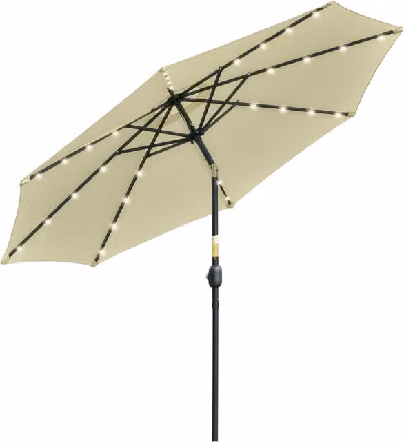 Ombrellone da giardino inclinabile Outsunny con 32 luci LED solari e manovella, Beige, Ø 265 cm