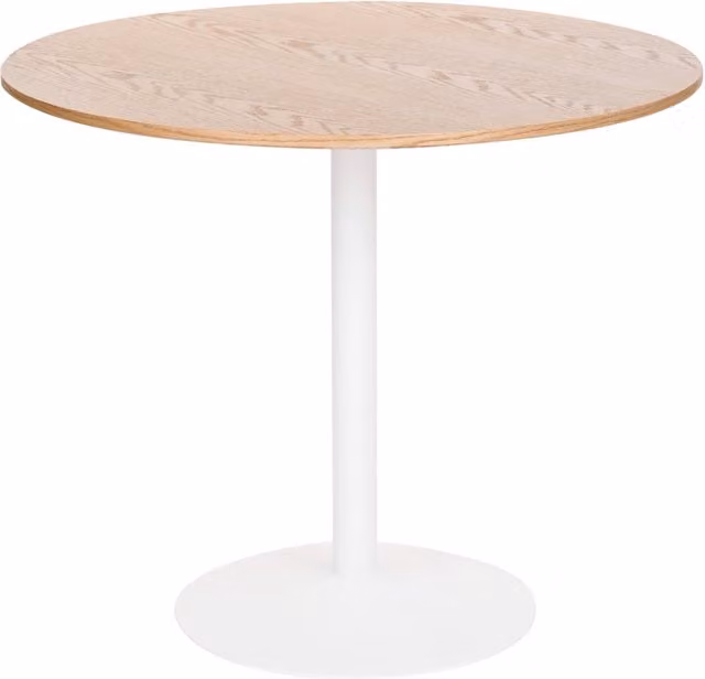 Tavolo rotondo da pranzo e cucina BELIANI in stile scandinavo con piano in MDF rovere chiaro e base in metallo, Diametro: 90 cm, Altezza: 76 cm