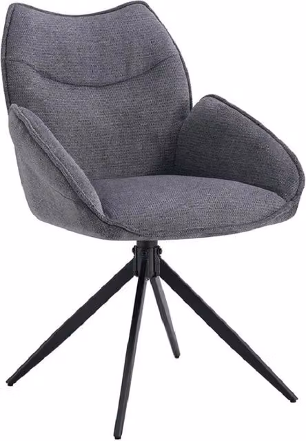 Sedia da pranzo girevole MOOREA Meublorama in tessuto grigio e beige con struttura in metallo nero stile industriale Altezza: 90 cm
