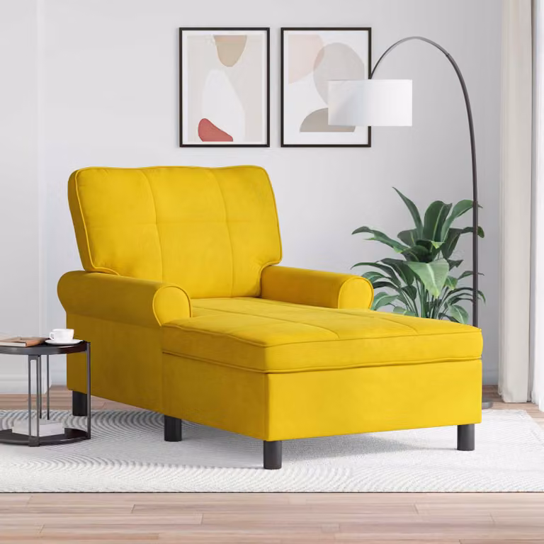 vidaXL Chaise Lounge Moderna in Velluto Giallo con Cuscini, L/P/H: 91 x 157 x 91 cm