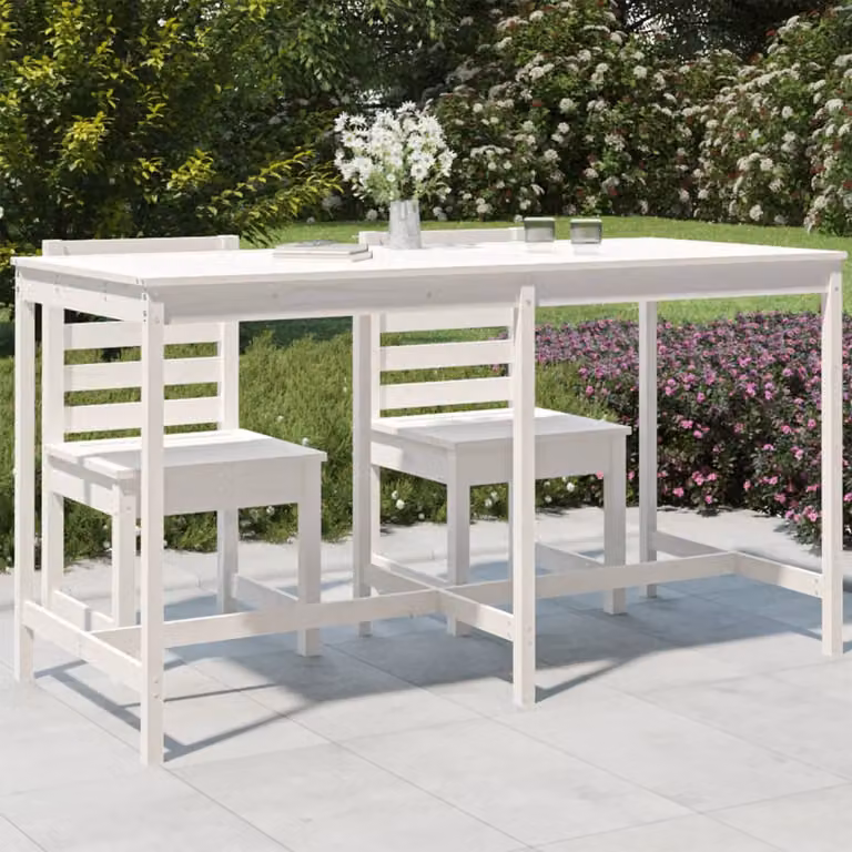 vidaXL Tavolo da giardino rettangolare in legno di pino bianco L: 203,5 cm, P: 90 cm, H: 110 cm