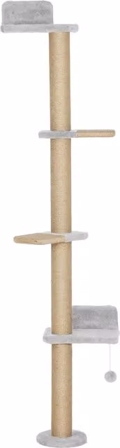 Albero per gatti PawHut a 5 piani con giocattoli integrati e pali in sisal, rivestito in tessuto di peluche, Grigio Chiaro