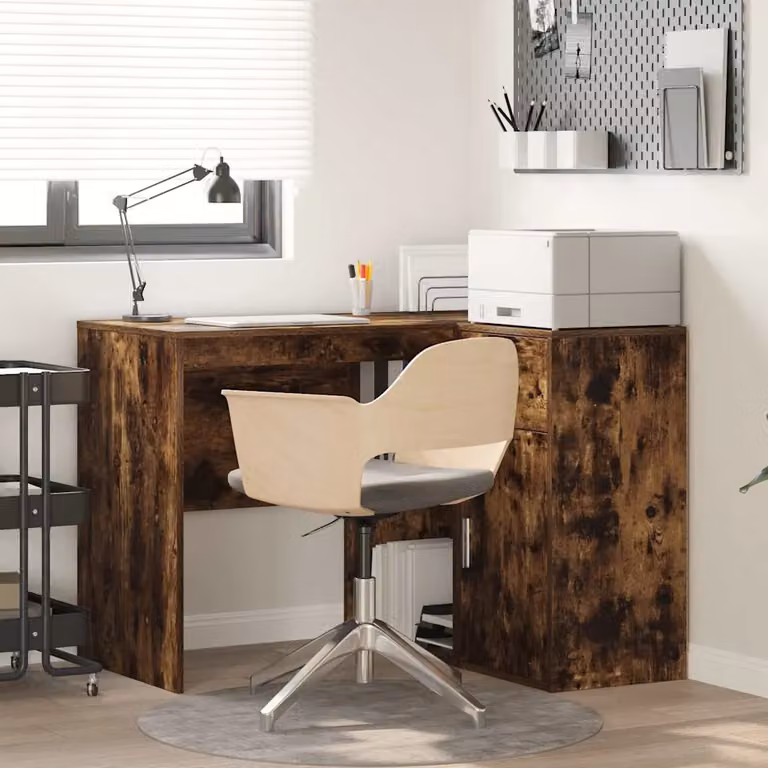 Scrivania ad angolo con cassetto vidaXL in rovere fumé, L: 102 cm, P: 88 cm, H: 75 cm