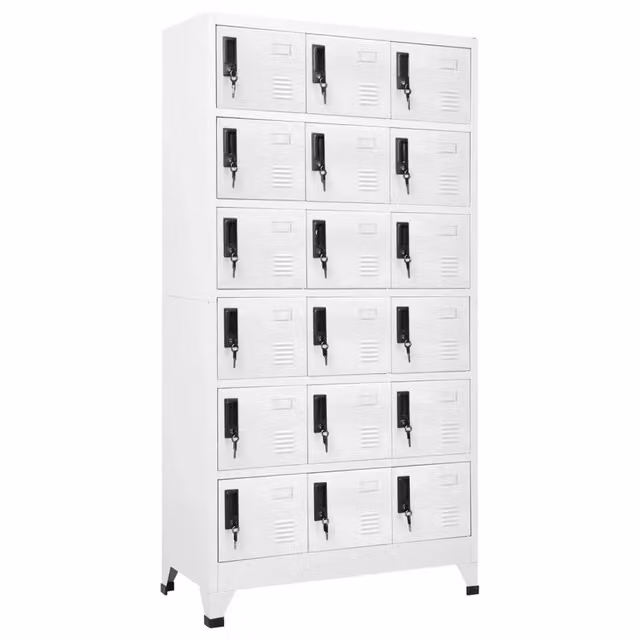 Armadietto moderno HELLOSHOP26 in acciaio bianco con 18 ante chiudibili a chiave per ufficio o home office L: 90 cm, P: 40 cm, H: 180 cm