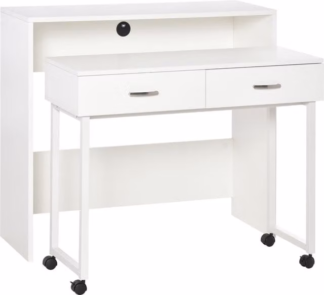 Scrivania HOMCOM per Ufficio e Camera da Letto con Cassetti e Ruote, Moderna, Bianca, L: 100 cm, P: 36 cm, H: 88 cm