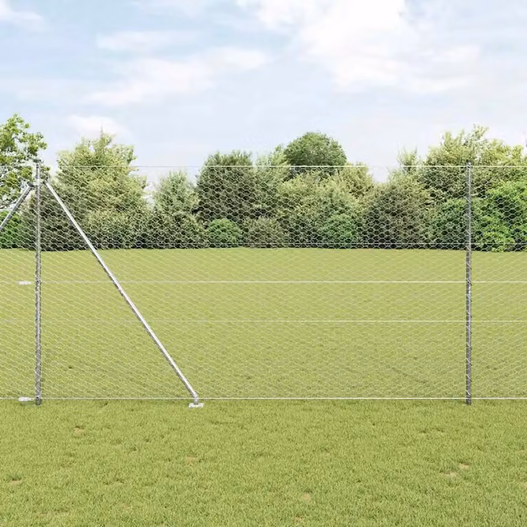 Recinzione esagonale con palo vidaXL in acciaio zincato e PVC, Argento, L: 50 m, H: 1,6 m