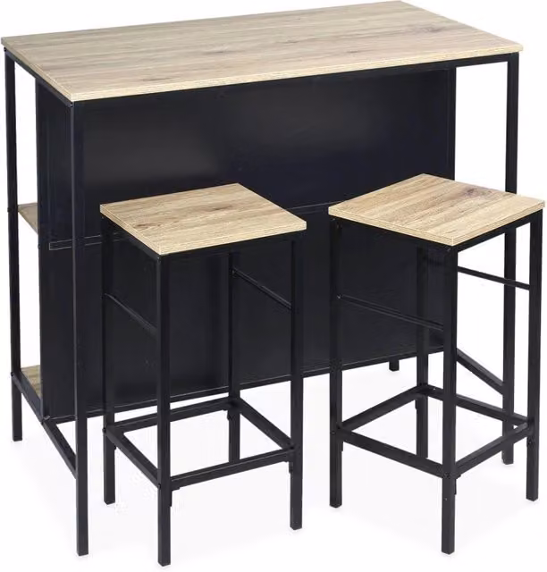Set da cucina Sweeek in stile industrial con tavolo rettangolare e sgabelli, marrone e nero