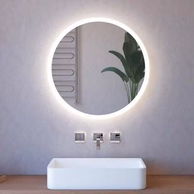Specchio tondo da parete con retroilluminazione LED e telaio nero, Diametro: 75 cm