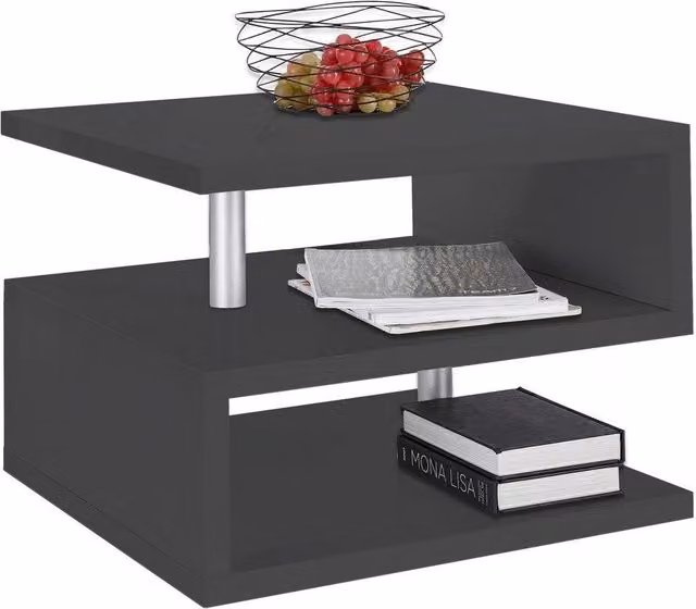 Tavolino da caffè moderno ASTRA con doppio ripiano quadrato in nero L/P/H: 55 x 55 x 41,5 cm